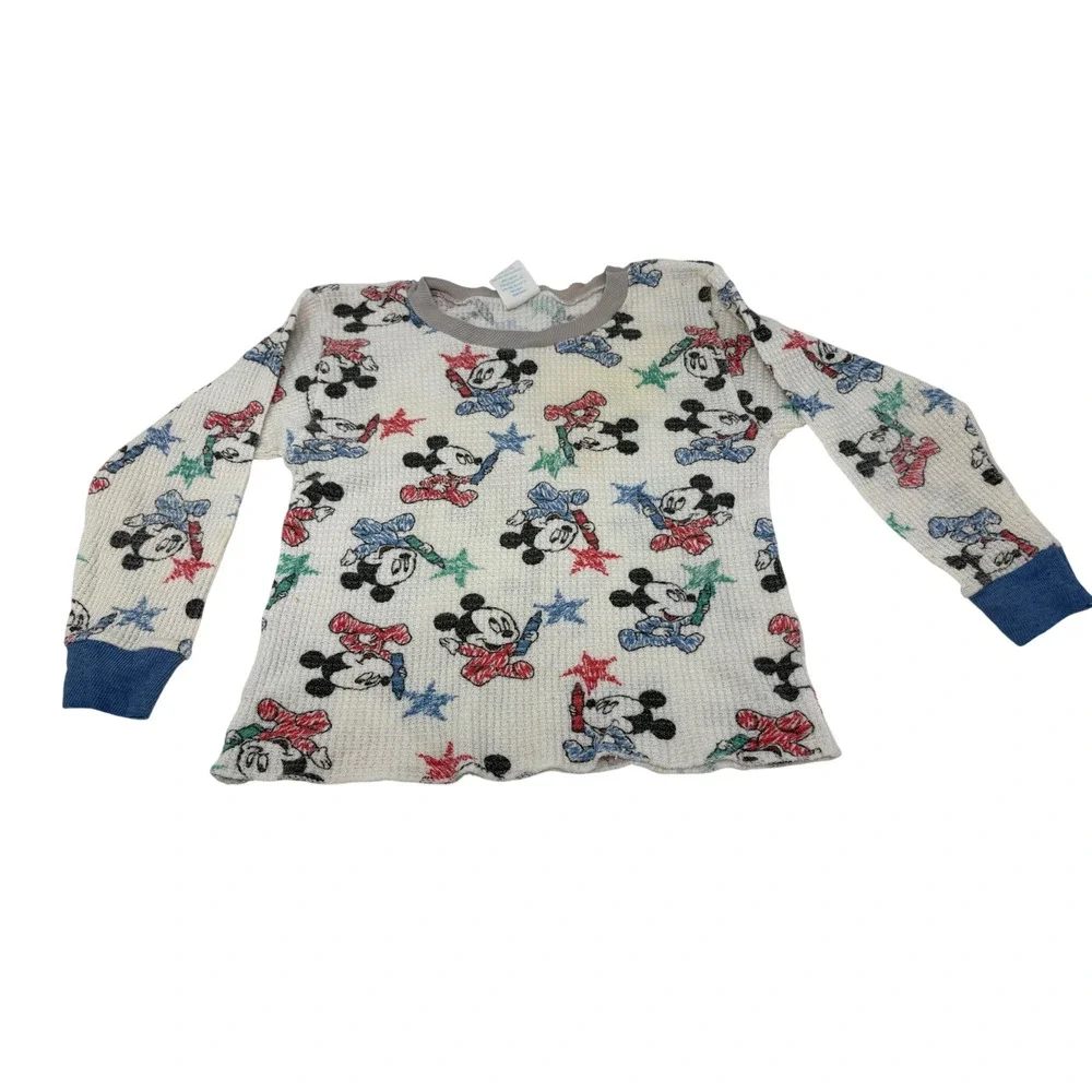 Vintage Dundee Mickey Mouse Thermal Pajama Tops Set Size 4T Waffle Knit Disney